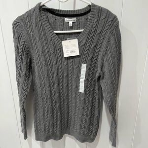 NWT Croft and Barrow long sleeve grey cable knit cotton sweater.